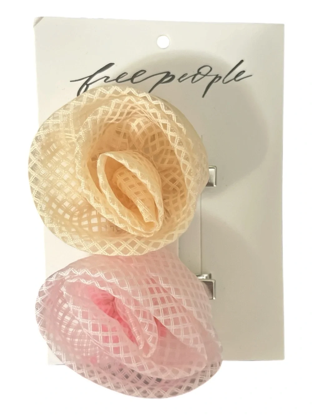 1528. FREE PEOPLE Mesh hair clips set in Cream/ Rose NWT $18